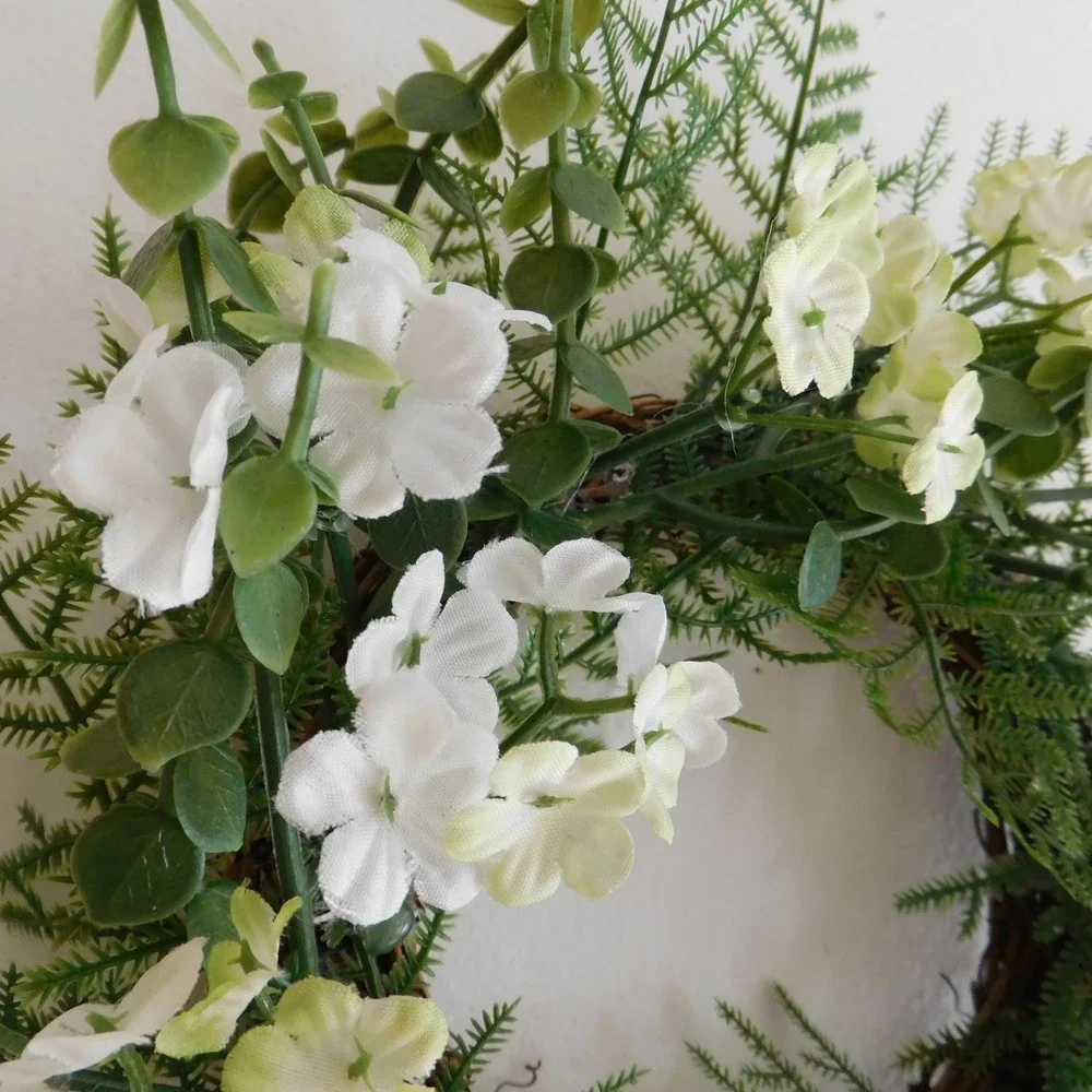 Ferns Vines Hydrangea Mini Wreath White Flowers Candle‎ Ring Wedding decor